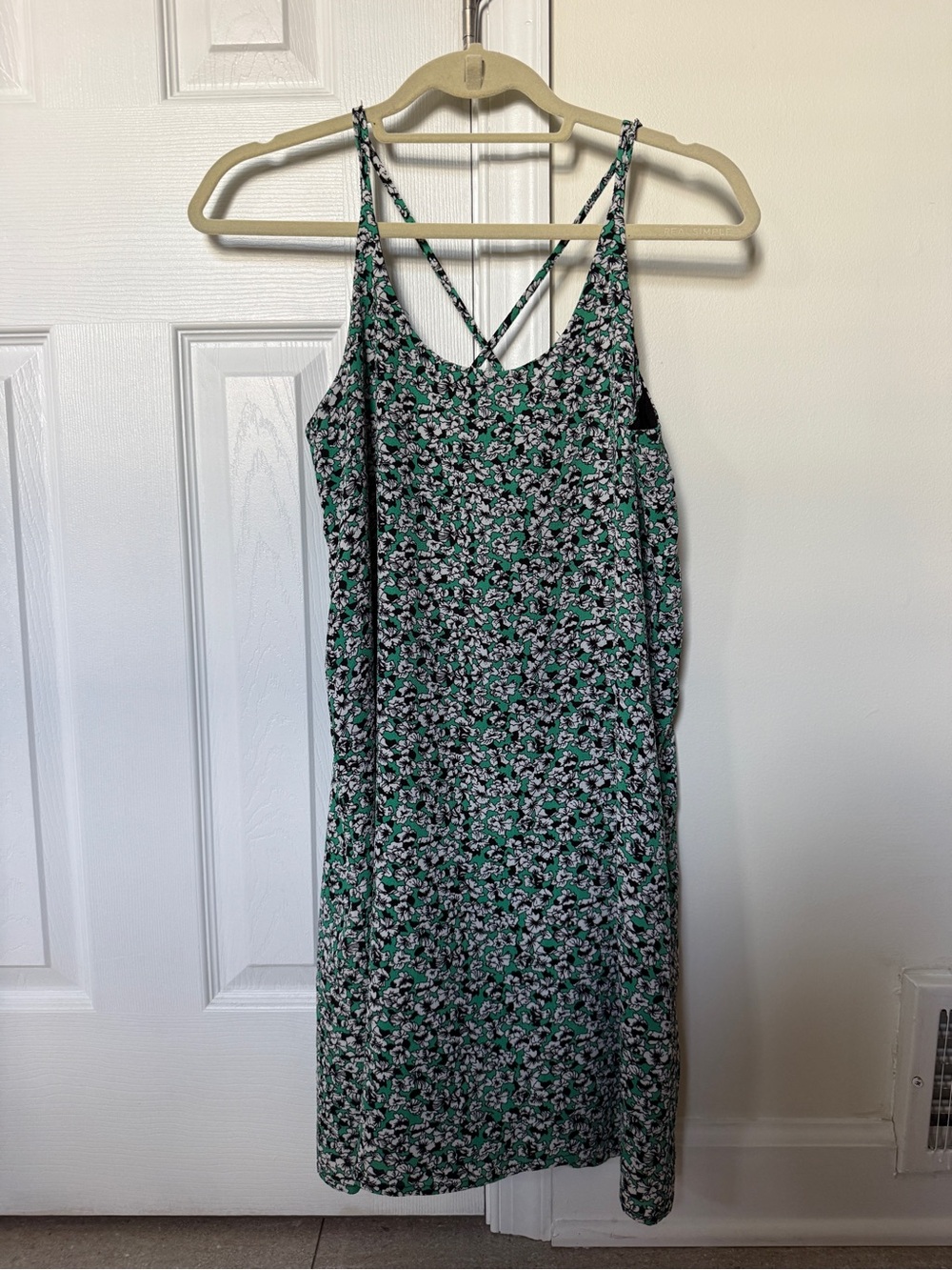 Green Floral Midi Slip Dress with Crisscross Back
